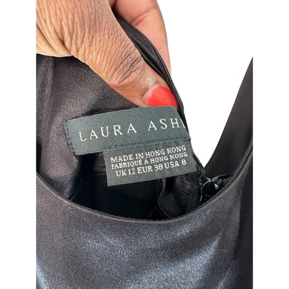 Laura Ashley Satin Sleeveless Black Side Slit Relaxed Maxi Dress Size 8 - Picture 2 of 9